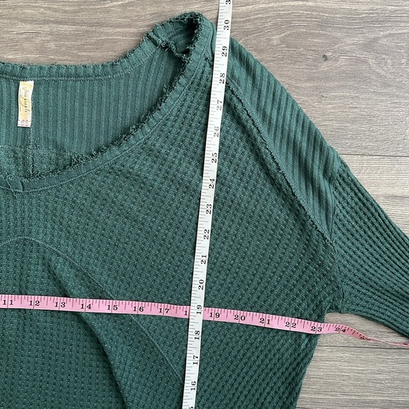 FREE PEOPLE Sunset Park Drippy Thermal Waffle Knit Top Emerald Green Medium - Picture 9 of 10